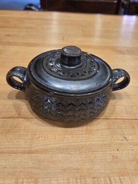 Vintage Maruhon Ware Japan 1754 Grey Metallic Glaze Bird Lid Casserole Tureen